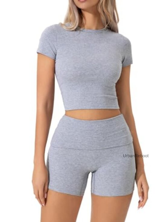 Tops - QINSEN 2-Piece Lounge Set - Crop Top & Foldover Shorts
